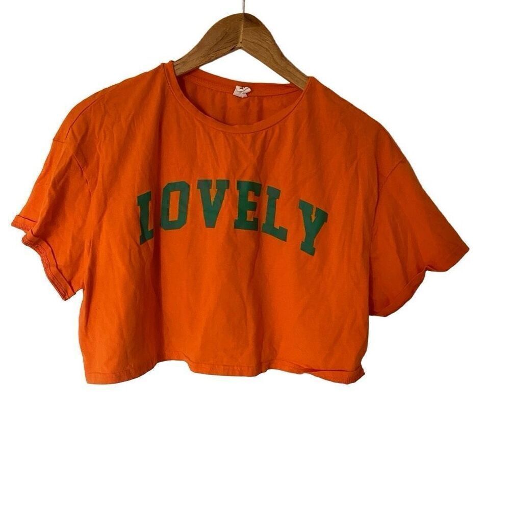 Lovely size teen 14y crop top short sleeve orange green